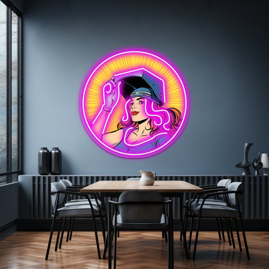 Welder Girl Artwork Neon Signs Custom