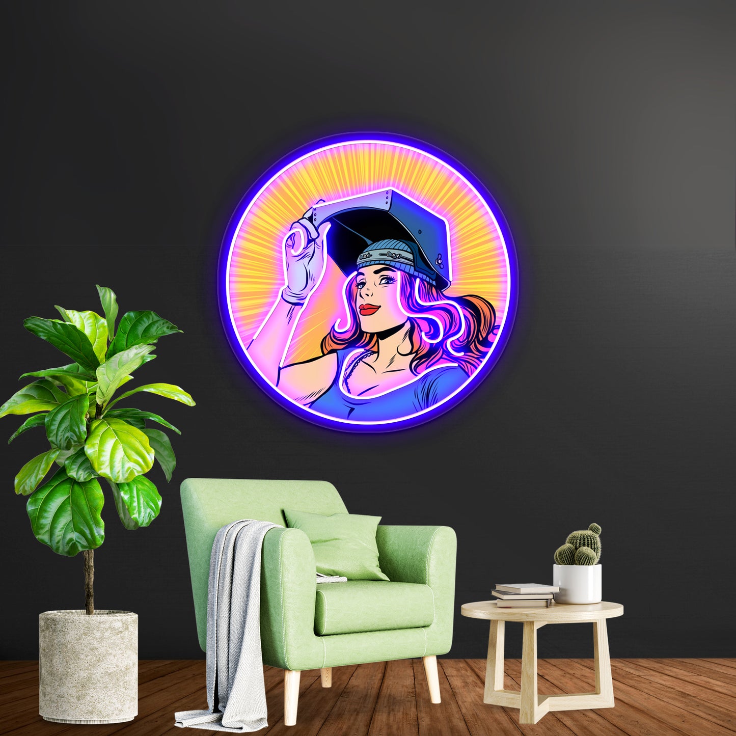 Welder Girl Artwork Neon Signs Custom