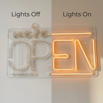 We're Open LED Neon Sign - 06 Day Night Comparison