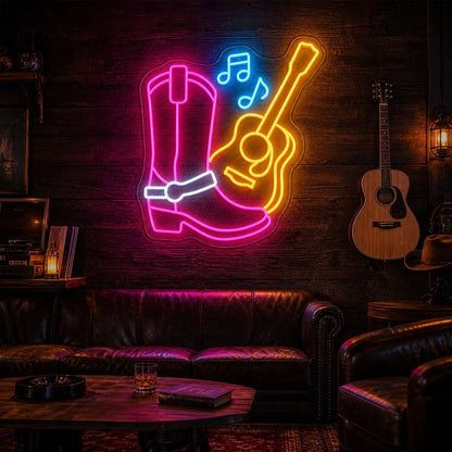 Western Boot Guitar And Music Notes LED Neon Sign high-converting product image