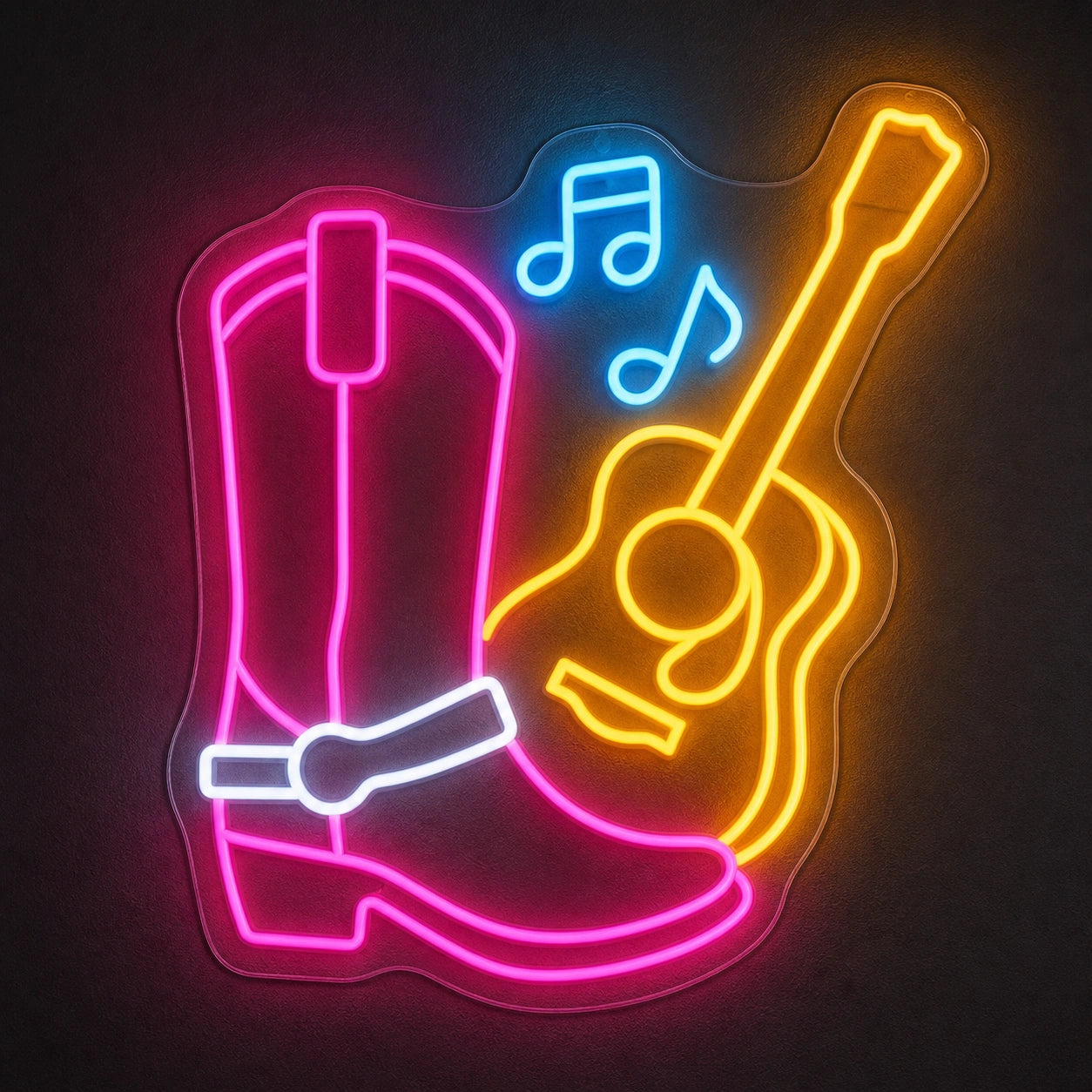 Western Boot Guitar And Music Notes LED Neon Sign main product image