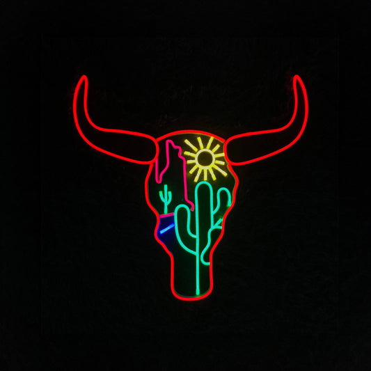 Western Cattle Bull Head Skull Neon Sign