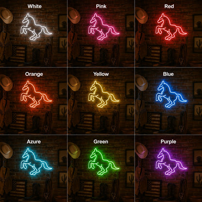 Western Horse LED Neon Sign day and night comparison