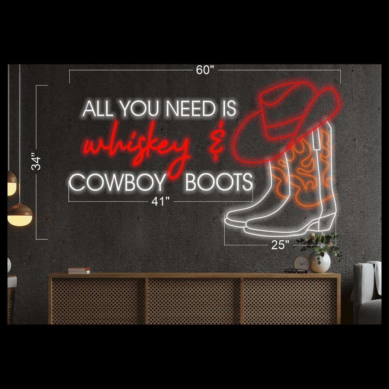 Western Whiskey Cowboy Boots Multicolor Retro Led Neon Sign For Bar Wall Decor | Shineneon