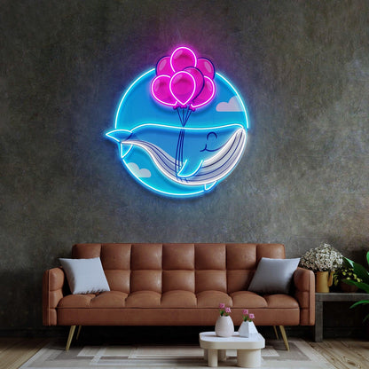 Whale Balloon Blue Pink Uv Printed Led Neon Sign For Home Decor | Shineneon