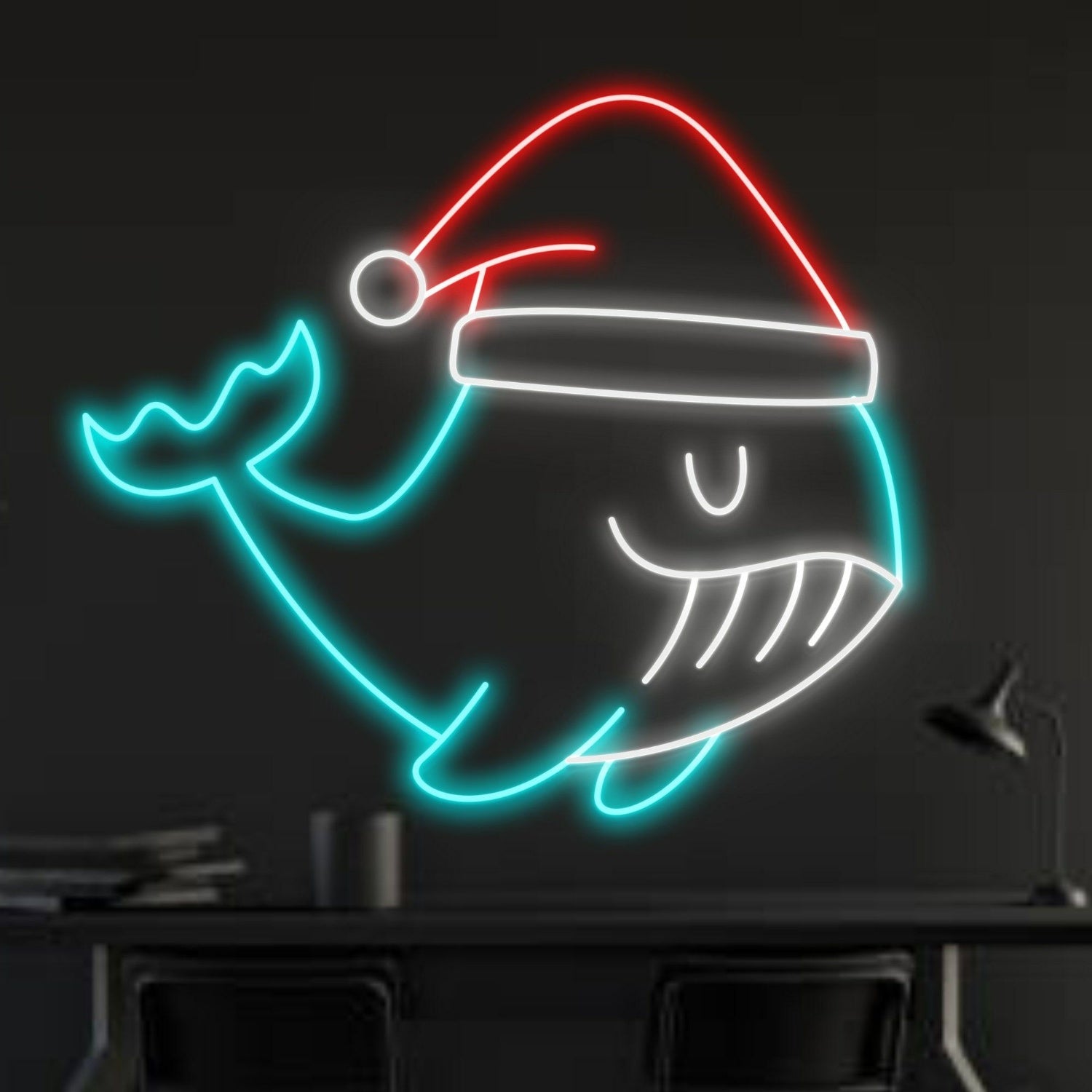 Whale Fish Christmas Hat Led Neon Sign | Shineneon