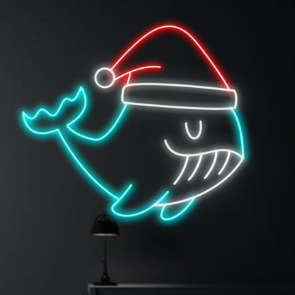 Whale Fish Christmas Hat Led Neon Sign | Shineneon