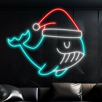 Whale Fish Christmas Hat Led Neon Sign | Shineneon