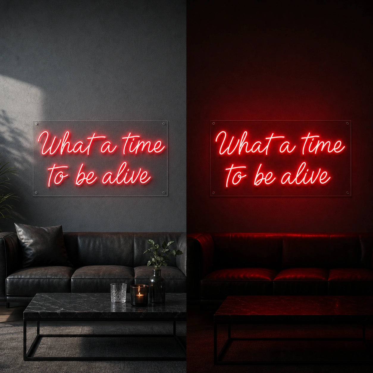 What A Time To Be Alive LED Neon Sign day and night comparison