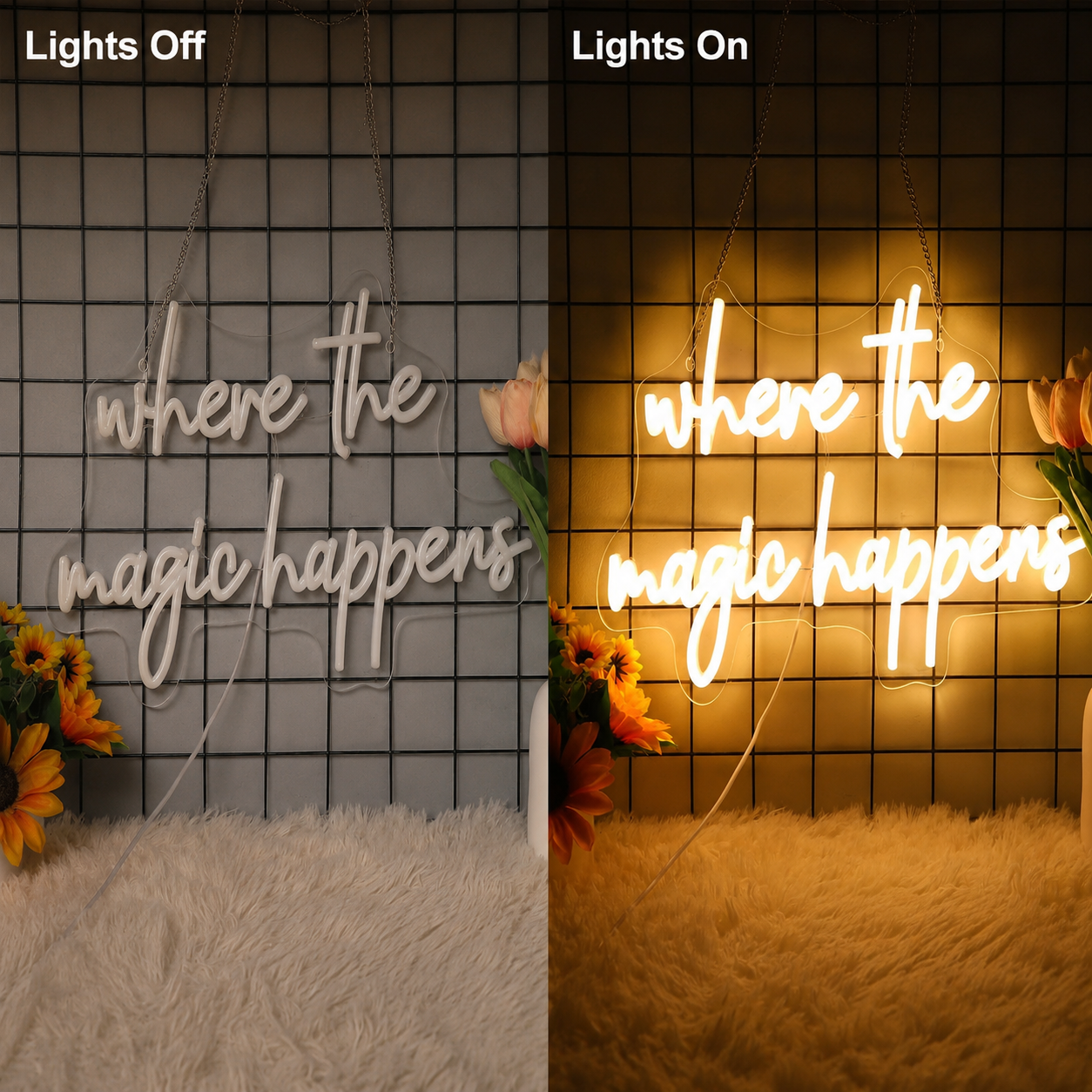 Where The Magic Happens LED Neon Sign - 06 Day Night Comparison