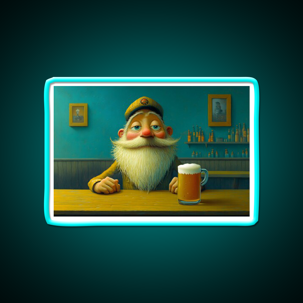 Whimsical Bearded Man Enjoying A Cold Beer Bar Decor Led Neon Sign Rgb Color - Size and dimension reference