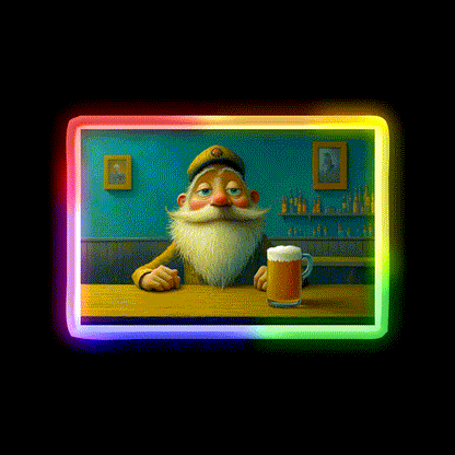 Whimsical Bearded Man Enjoying A Cold Beer Bar Decor Led Neon Sign Rgb Color - LED neon sign close-up detail