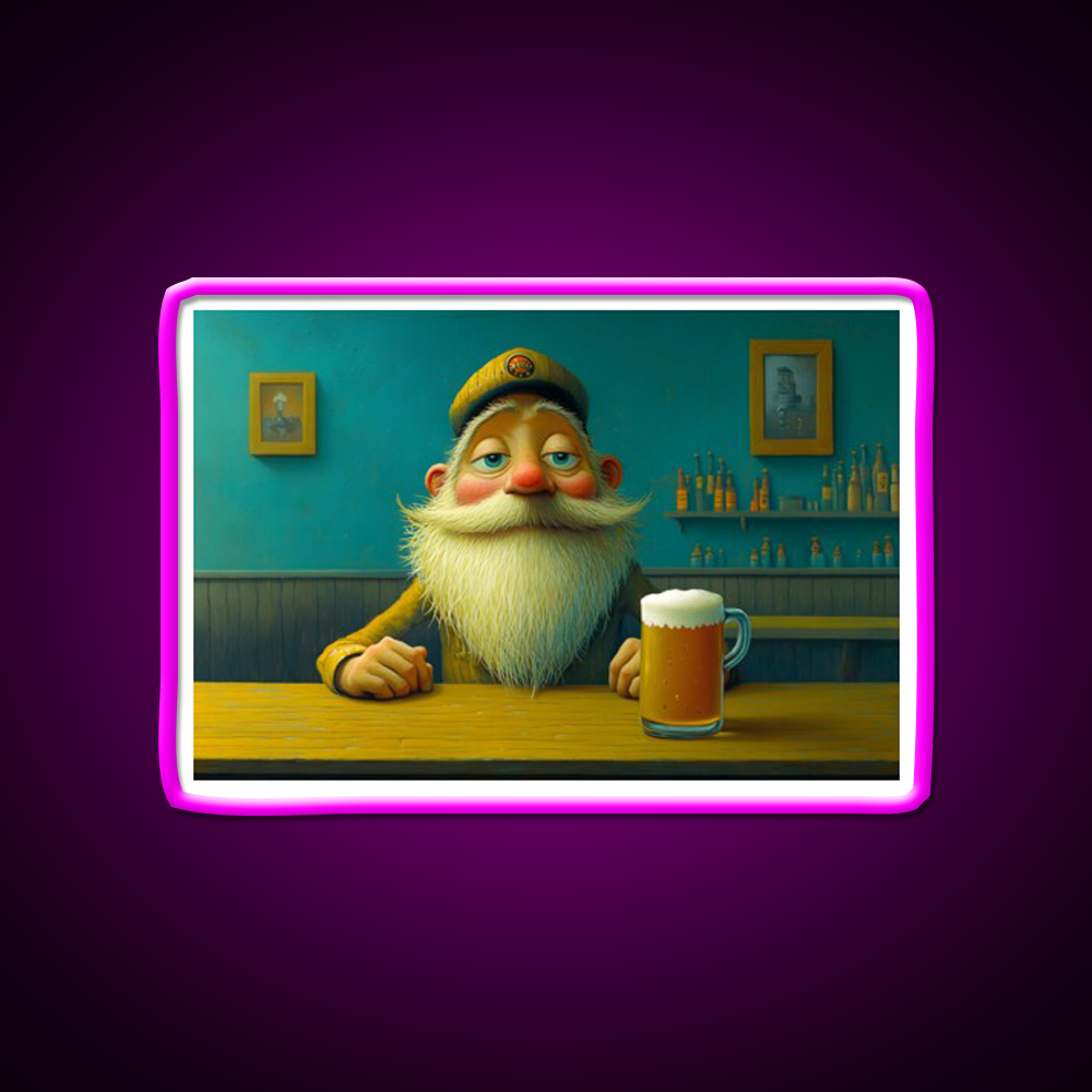 Whimsical Bearded Man Enjoying A Cold Beer Bar Decor Led Neon Sign Rgb Color - Neon sign mounted on wall in room