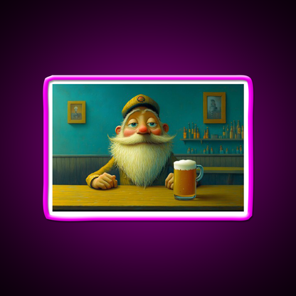 Whimsical Bearded Man Enjoying A Cold Beer Bar Decor Led Neon Sign Rgb Color - Neon sign mounted on wall in room
