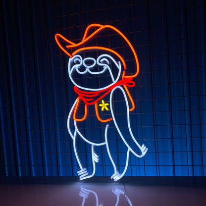 Whimsical Charm Of Lazy Sloth Cowboy Led Neon Sign Decor | Shineneon