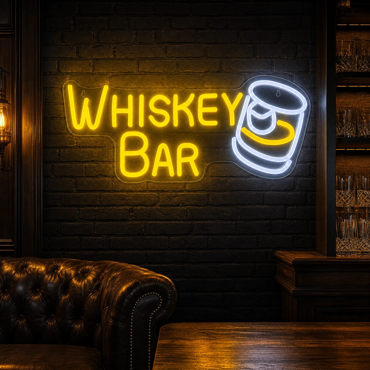 Whiskey Bar And Glass LED Neon Sign high-converting product image