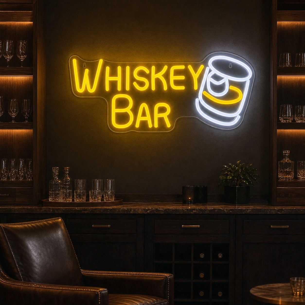 Whiskey Bar And Glass LED Neon Sign real lifestyle scene