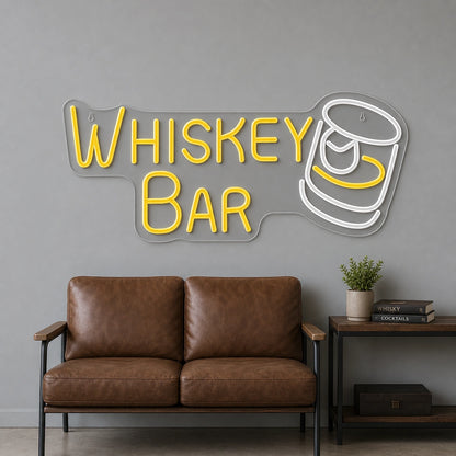 Whiskey Bar And Glass LED Neon Sign size image