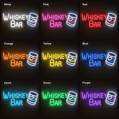 Whiskey Bar And Glass LED Neon Sign color grid