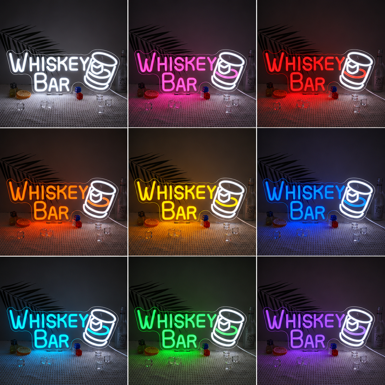 Whiskey Bar LED Neon Sign color grid