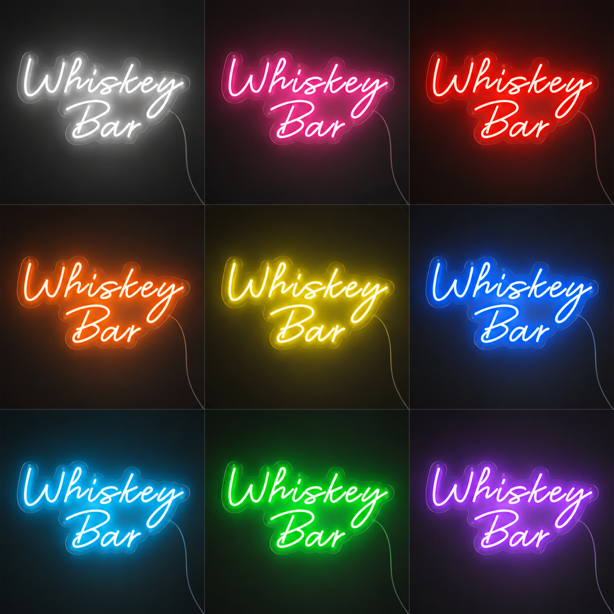 Whiskey Bar Wall Decor LED Neon Sign Home Art color grid