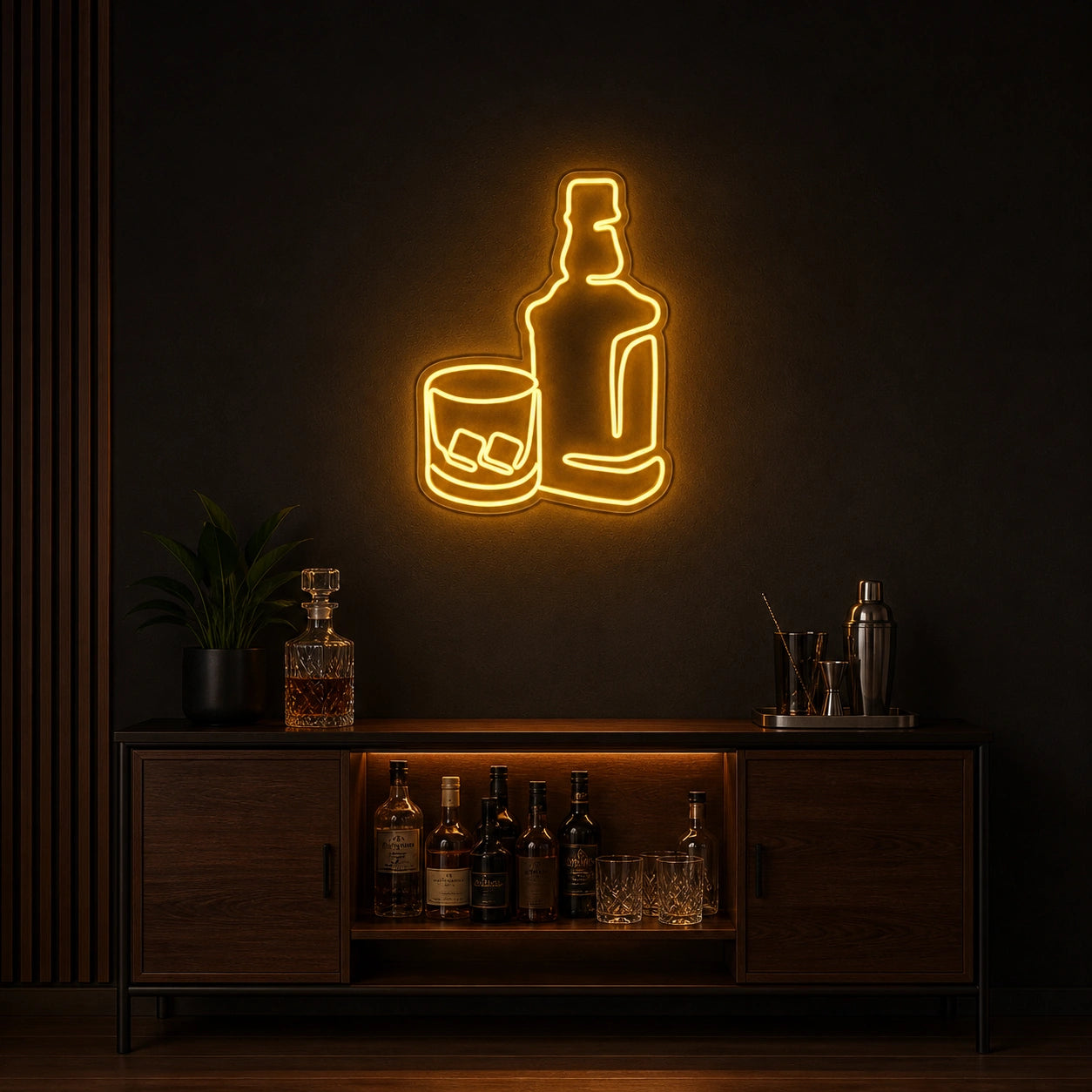 Whiskey Bottle And Glass Home LED Neon Sign size image