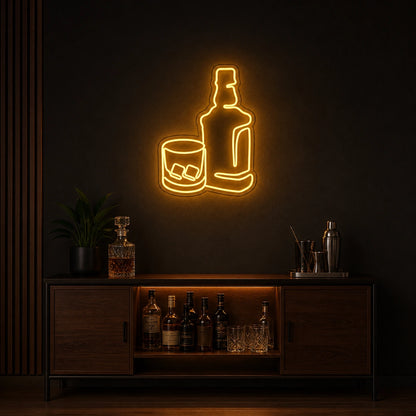 Whiskey Bottle And Glass Home LED Neon Sign size image