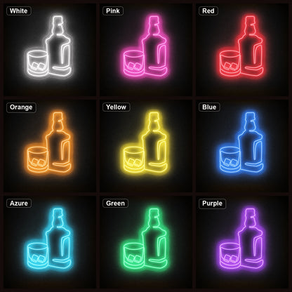 Whiskey Bottle And Glass Home LED Neon Sign color grid