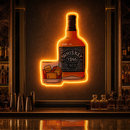 Whiskey Bottle And Rocks Glass LED Neon Sign high-converting product image