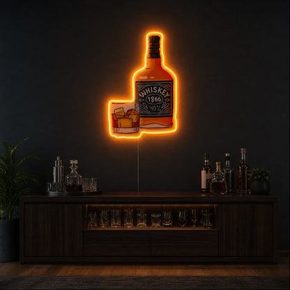Whiskey Bottle And Rocks Glass LED Neon Sign size image