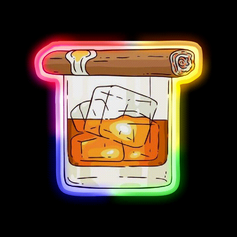 Whiskey Cigar Whiskey Drink Bar Led Neon Sign Rgb Color