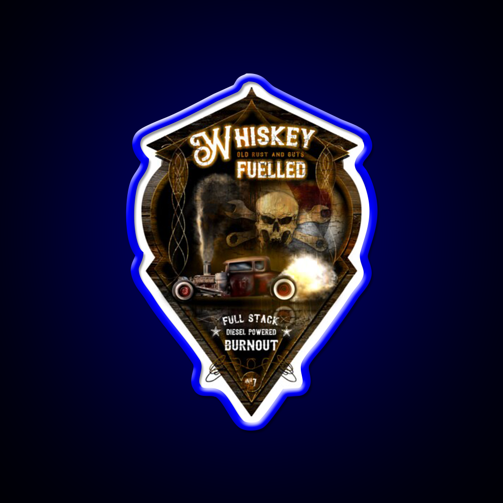 Whiskey Fuelled Rat Rod Burnout Whiskey Drink Bar Led Neon Sign Rgb Color