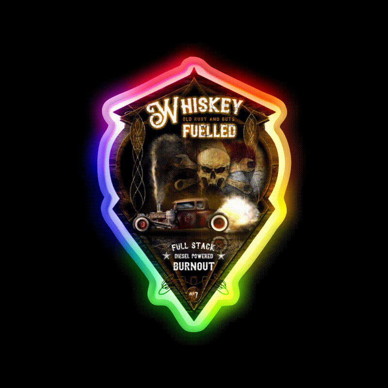 Whiskey Fuelled Rat Rod Burnout Whiskey Drink Bar Led Neon Sign Rgb Color