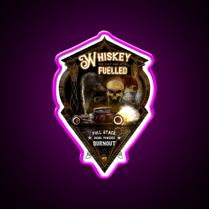 Whiskey Fuelled Rat Rod Burnout Whiskey Drink Bar Led Neon Sign Rgb Color