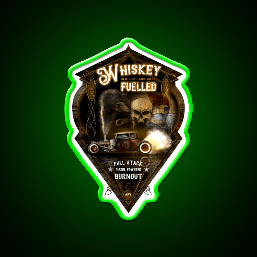 Whiskey Fuelled Rat Rod Burnout Whiskey Drink Bar Led Neon Sign Rgb Color - Shineneon