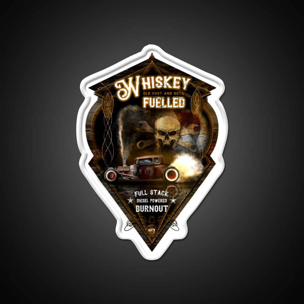 Whiskey Fuelled Rat Rod Burnout Whiskey Drink Bar Led Neon Sign Rgb Color