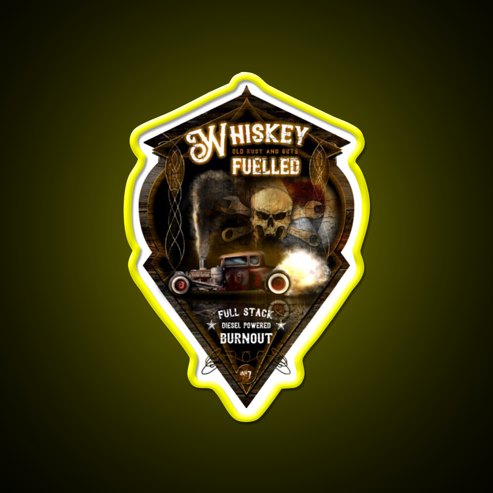 Whiskey Fuelled Rat Rod Burnout Whiskey Drink Bar Led Neon Sign Rgb Color