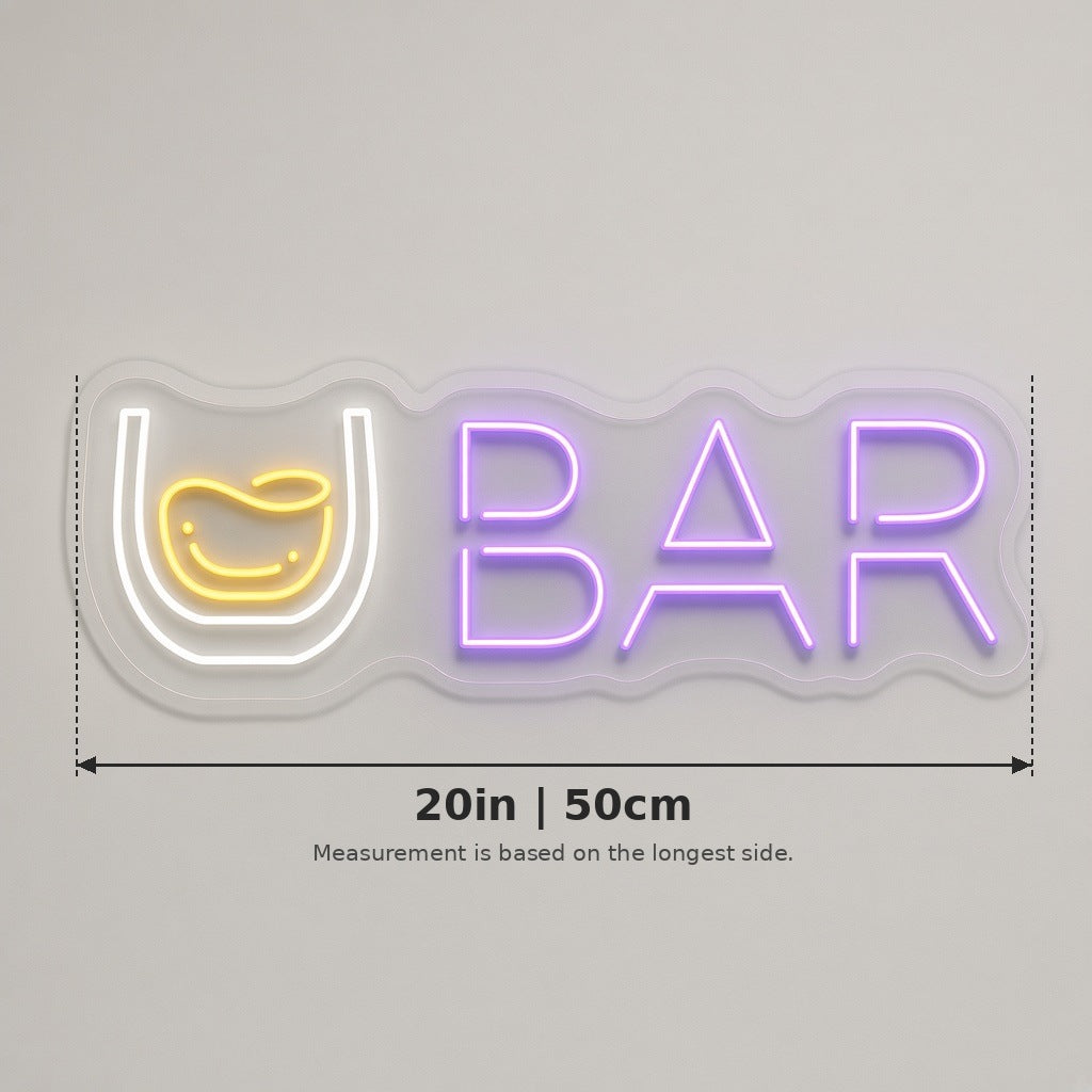 Whiskey Glass Bar LED Neon Sign - size guide