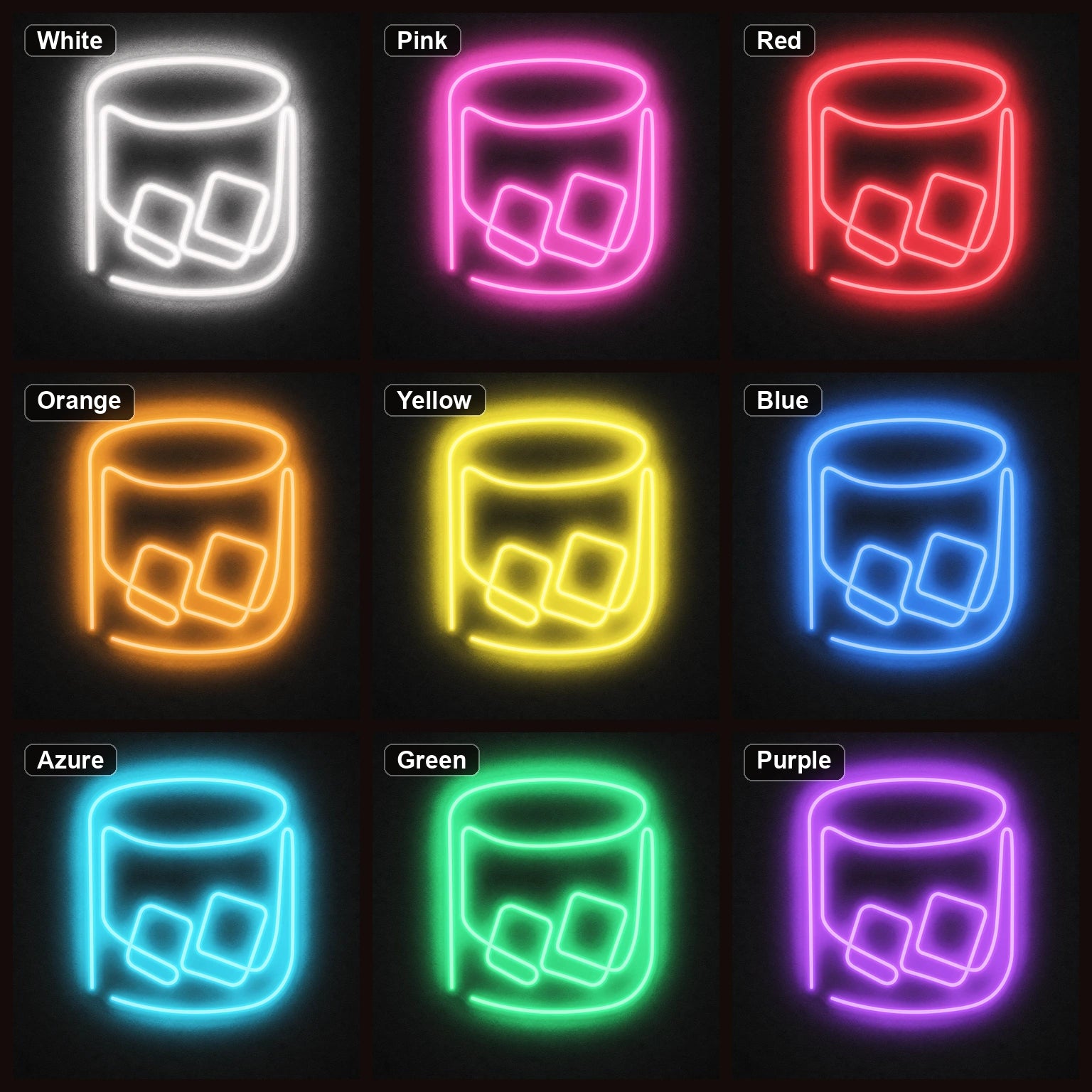 Whiskey Glass With Ice LED Neon Sign color grid