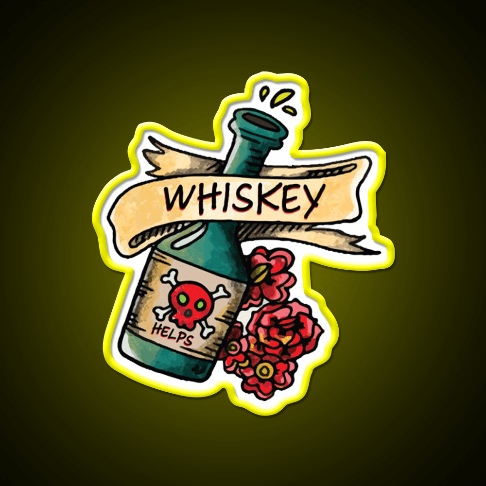 Whiskey Helps Tattoo Style Whiskey Drink Bar Led Neon Sign Rgb Color - Shineneon
