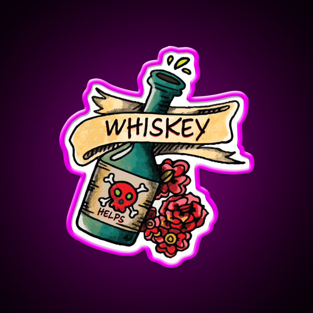 Whiskey Helps Tattoo Style Whiskey Drink Bar Led Neon Sign Rgb Color - Shineneon