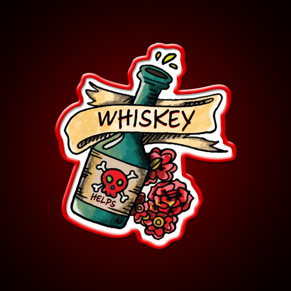 Whiskey Helps Tattoo Style Whiskey Drink Bar Led Neon Sign Rgb Color - Shineneon