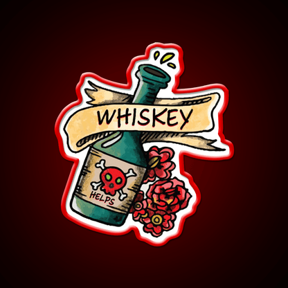 Whiskey Helps Tattoo Style Whiskey Drink Bar Led Neon Sign Rgb Color - Shineneon