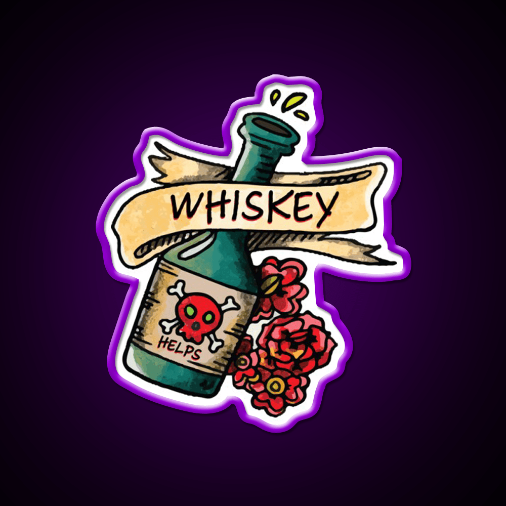 Whiskey Helps Tattoo Style Whiskey Drink Bar Led Neon Sign Rgb Color - Shineneon