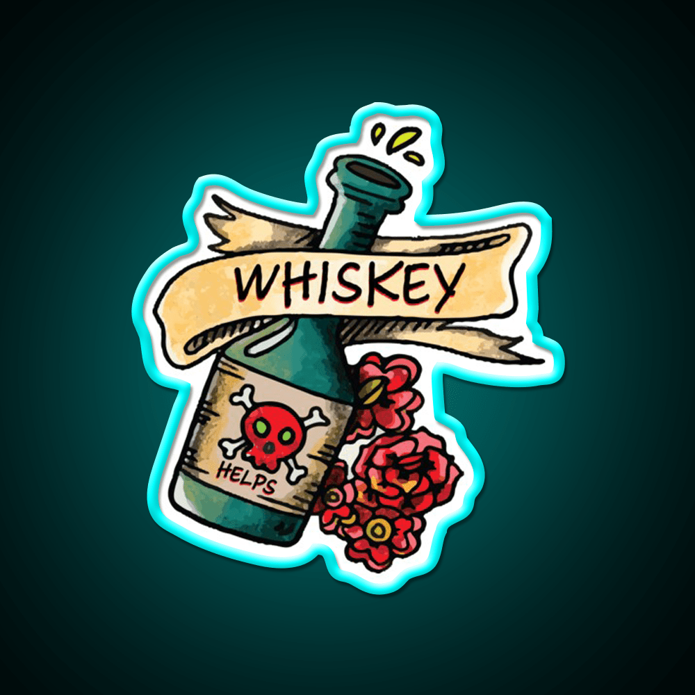 Whiskey Helps Tattoo Style Whiskey Drink Bar Led Neon Sign Rgb Color - Shineneon