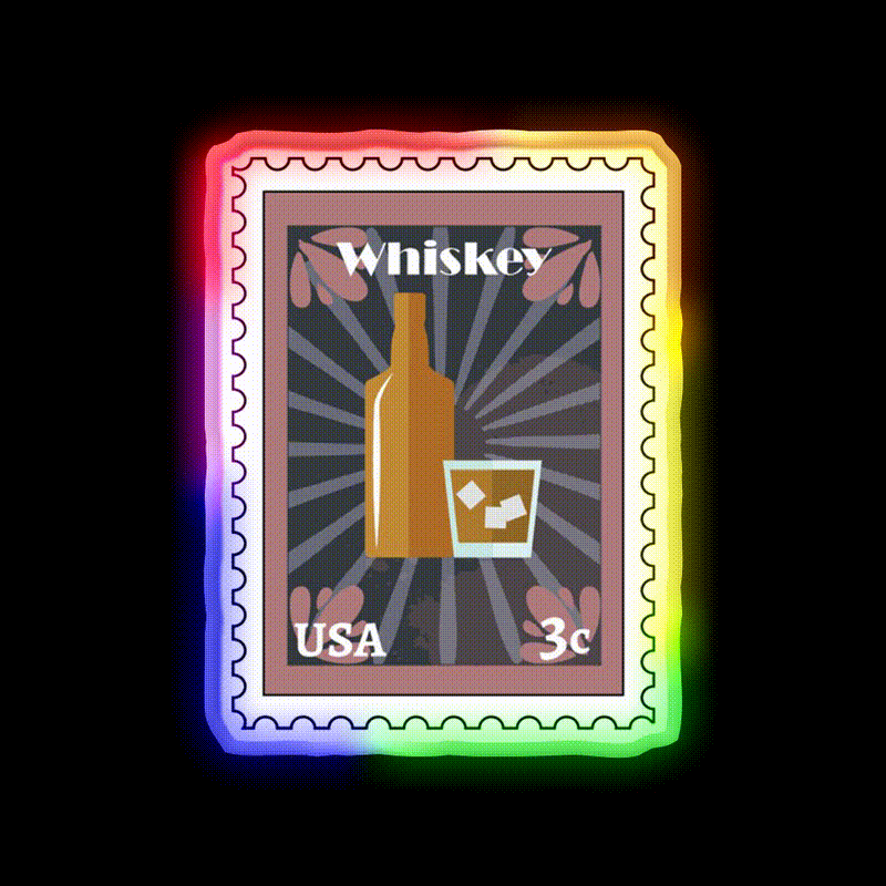 Whiskey Stamp Whiskey Drink Bar Led Neon Sign Rgb Color