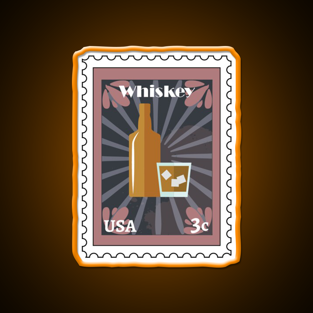 Whiskey Stamp Whiskey Drink Bar Led Neon Sign Rgb Color