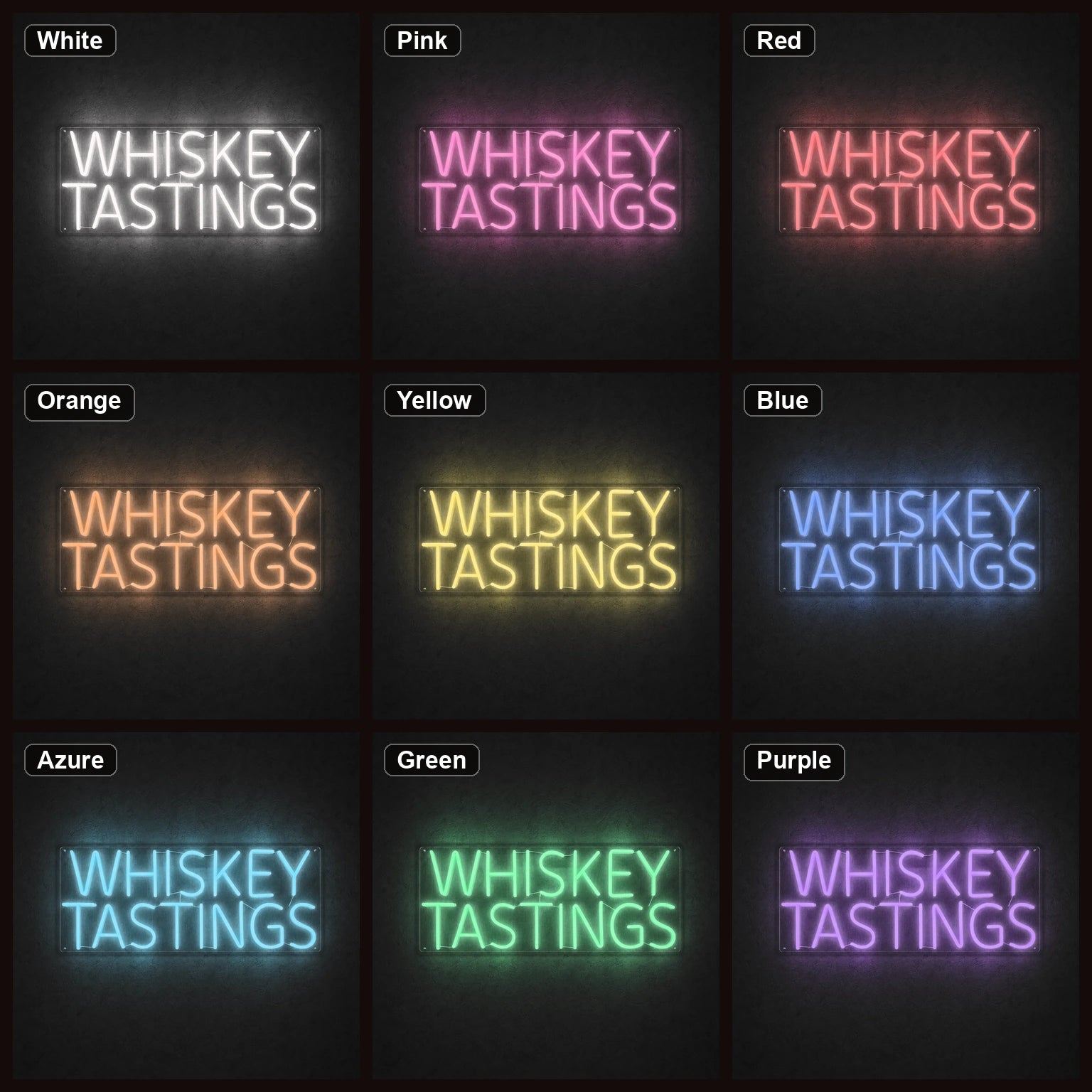 Whiskey Tastings LED Neon Sign color grid