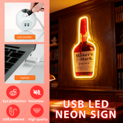 Whiskey USB LED Neon Sign - Bourbon Bar Light for Man Cave & Home Wall Decor - Shineneon