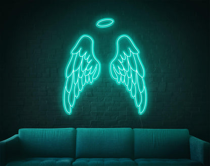 White Angel Wings With Halo Led Neon Sign For Modern Home Cafe Decor | Shineneon